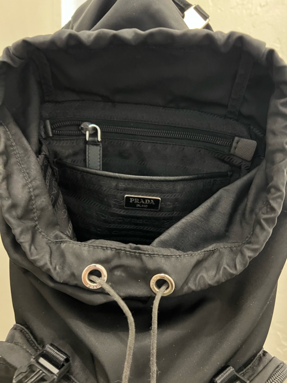 Prada Black Drawstring Nylon Backpack - Picture 7 of 12